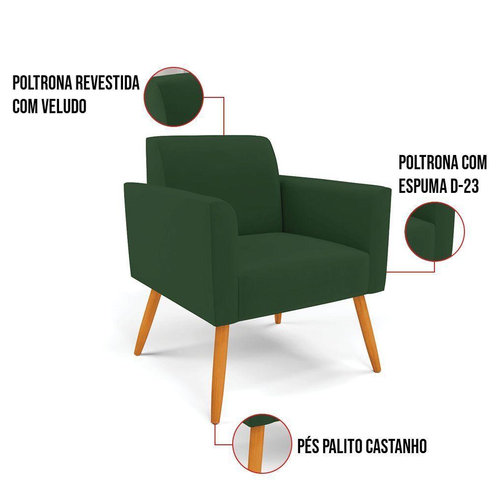 Kit 2 Poltronas Pés Palito Castanho Marisa Veludo Verde D03 - D'rossi - 2