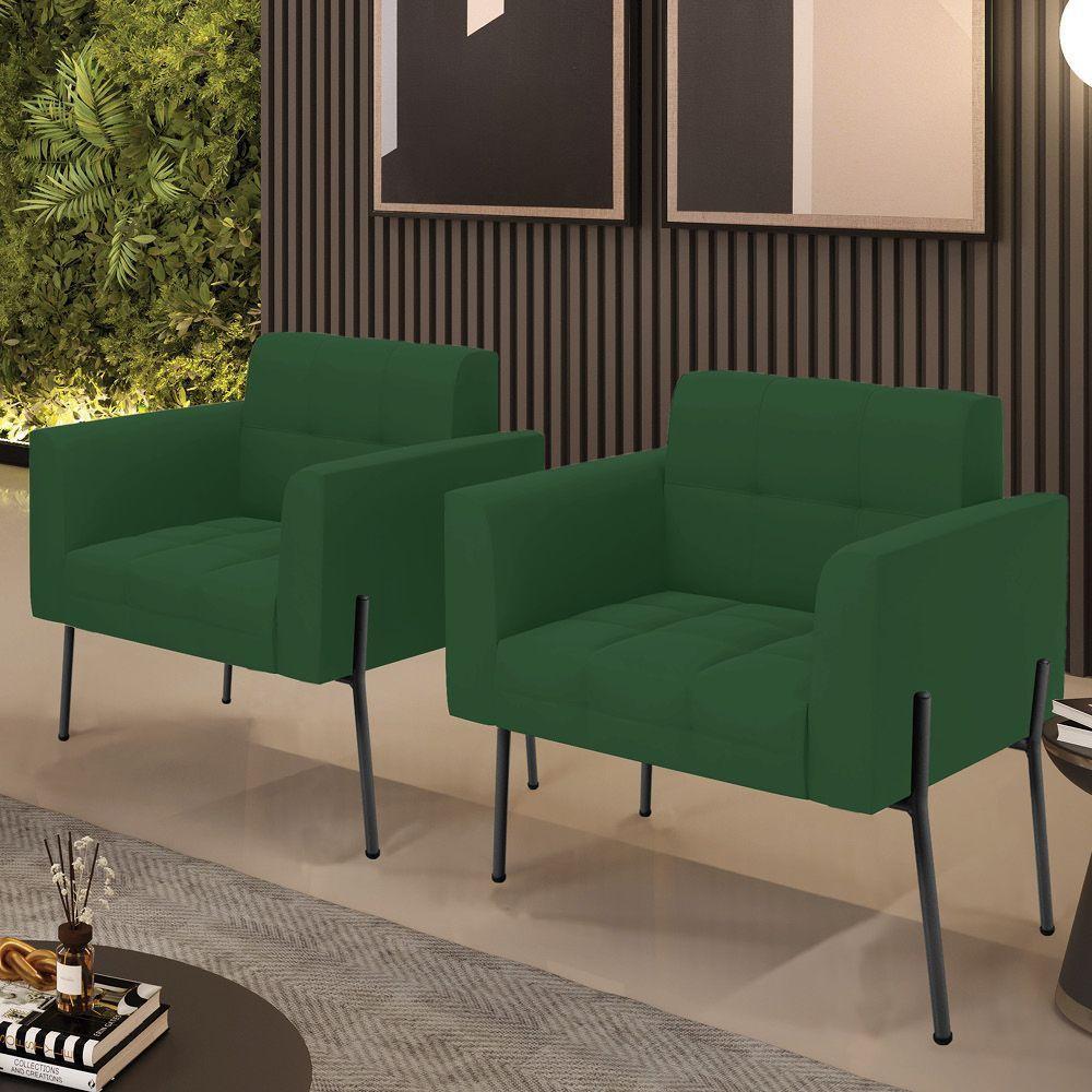 Poltrona Pé De Ferro Preto Para Sala Kit 2 Elisa Veludo D03 - D'rossi Cor Verde - 6