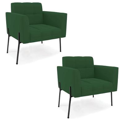 Poltrona Pé De Ferro Preto Para Sala Kit 2 Elisa Veludo D03 - D'rossi Cor Verde