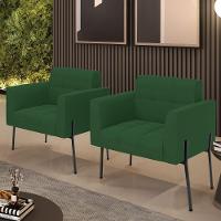 Poltrona Pé De Ferro Preto Para Sala Kit 2 Elisa Veludo D03 - D'rossi Cor Verde - 6