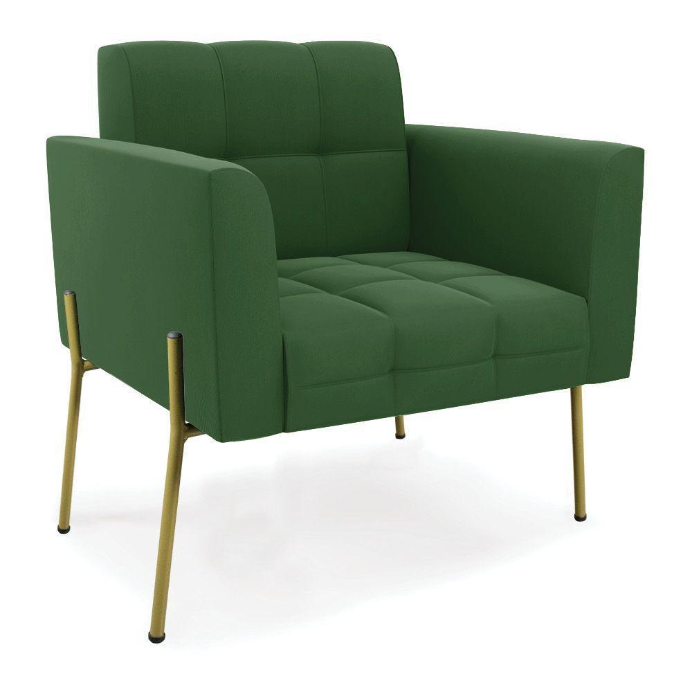 Poltrona Pé De Ferro Dourado Para Sala Elisa Suede D03 - D'rossi Cor Verde - 1