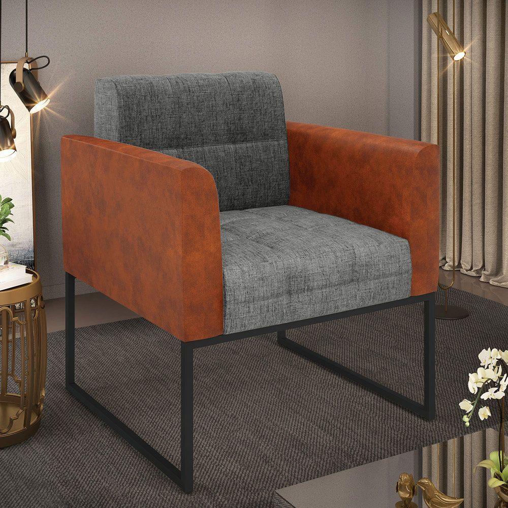 Poltrona Base Industrial Preto Elisa Nozes-linho Grafite A26 D03 - D'rossi - 6