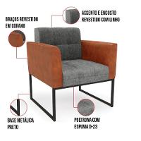 Poltrona Base Industrial Preto Elisa Nozes-linho Grafite A26 D03 - D'rossi - 2