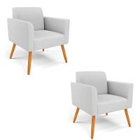 Kit 2 Poltronas Pés Palito Castanho Marisa Linho Cinza A05 D03 - D'rossi - 1