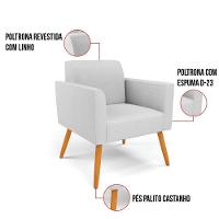 Kit 2 Poltronas Pés Palito Castanho Marisa Linho Cinza A05 D03 - D'rossi - 3