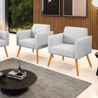 Kit 2 Poltronas Pés Palito Castanho Marisa Linho Cinza A05 D03 - D'rossi - 7