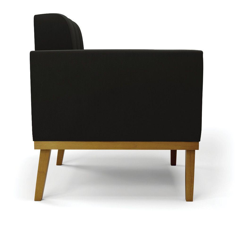 Poltrona Base De Madeira Fixa Castanho Elisa Suede Preto D03 - D'rossi - 7