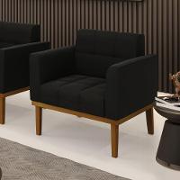 Poltrona Base De Madeira Fixa Castanho Elisa Suede Preto D03 - D'rossi - 6