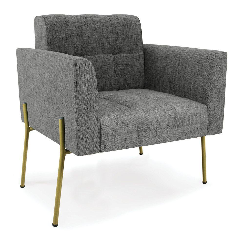 Poltrona Pé De Ferro Dourado Para Sala Elisa Linho Grafite A26 D03 - D'rossi - 1