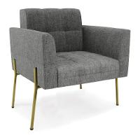 Poltrona Pé De Ferro Dourado Para Sala Elisa Linho Grafite A26 D03 - D'rossi - 1