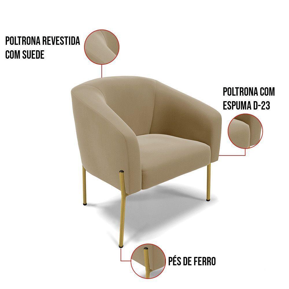 Poltrona Pé De Ferro Dourado Kit 2 Stella Suede Marrom Rato D03 - D'rossi - 4