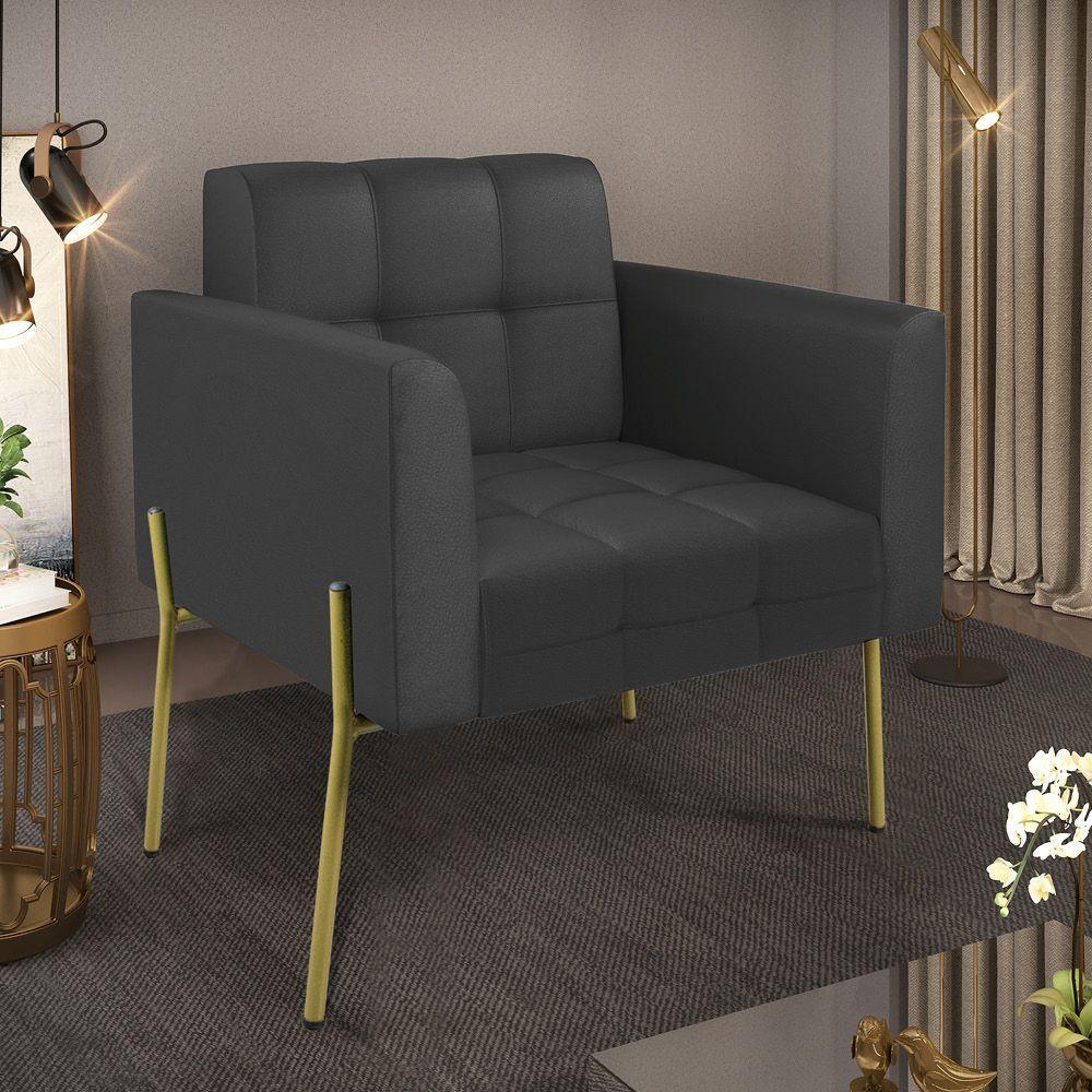 Poltrona Pé De Ferro Dourado Para Sala Elisa Corino Preto D03 - D'rossi - 6