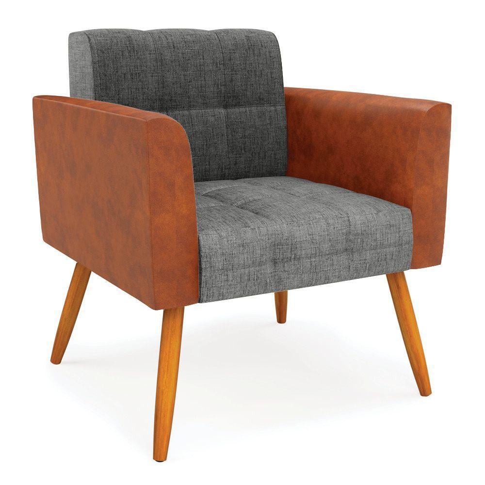 Poltrona Pés Palito Castanho Elisa Nozes-linho Grafite A26 D03 - D'rossi - 1