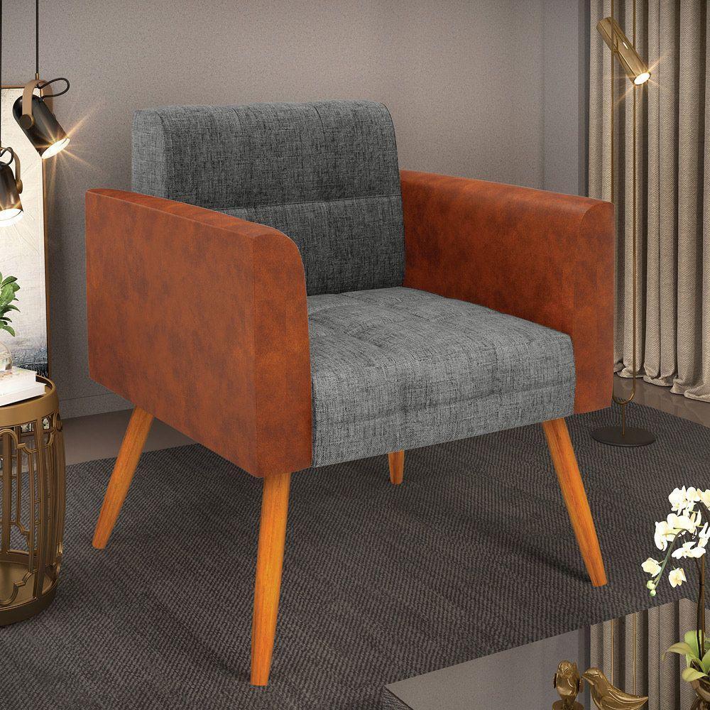 Poltrona Pés Palito Castanho Elisa Nozes-linho Grafite A26 D03 - D'rossi - 6