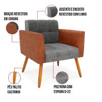 Poltrona Pés Palito Castanho Elisa Nozes-linho Grafite A26 D03 - D'rossi - 2