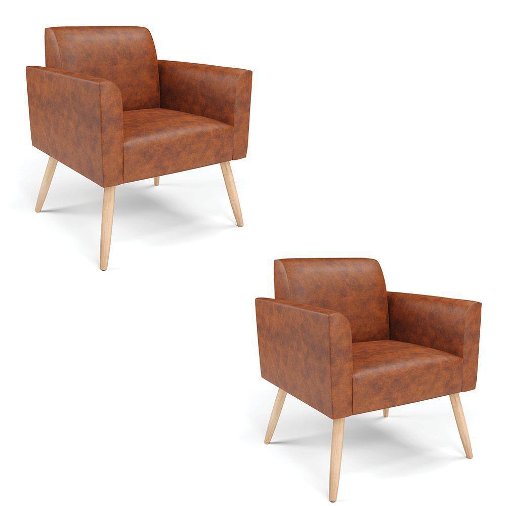 Kit 2 Poltronas Pés Palito Natural Marisa Corano Nozes D03 - D'rossi - 1