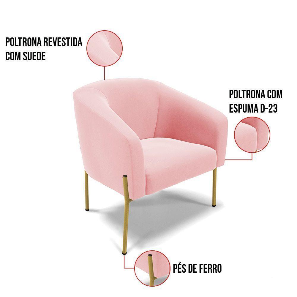 Poltrona Pé De Ferro Dourado Kit 2 Stella Suede Rosa Bebê D03 - D'rossi - 3