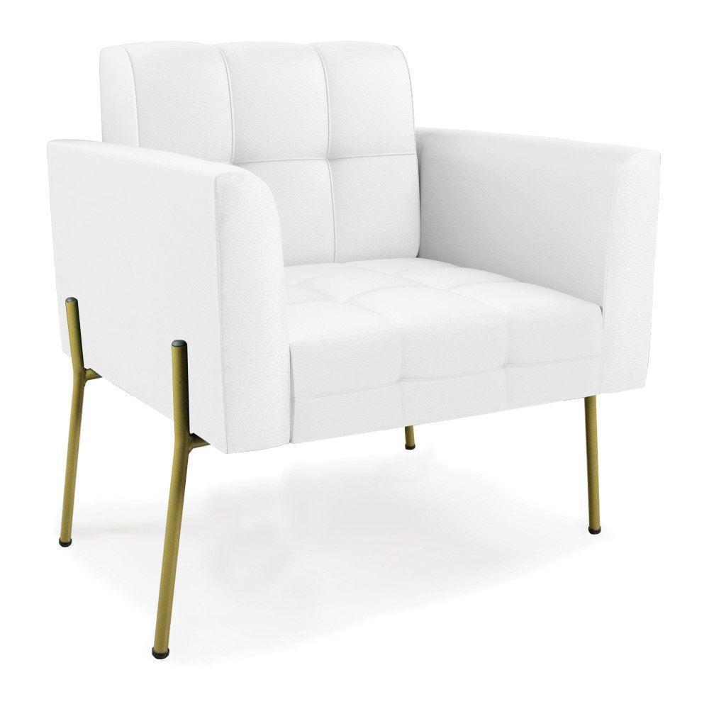 Poltrona Pé De Ferro Dourado Para Sala Elisa Corino Branco D03 - D'rossi - 1