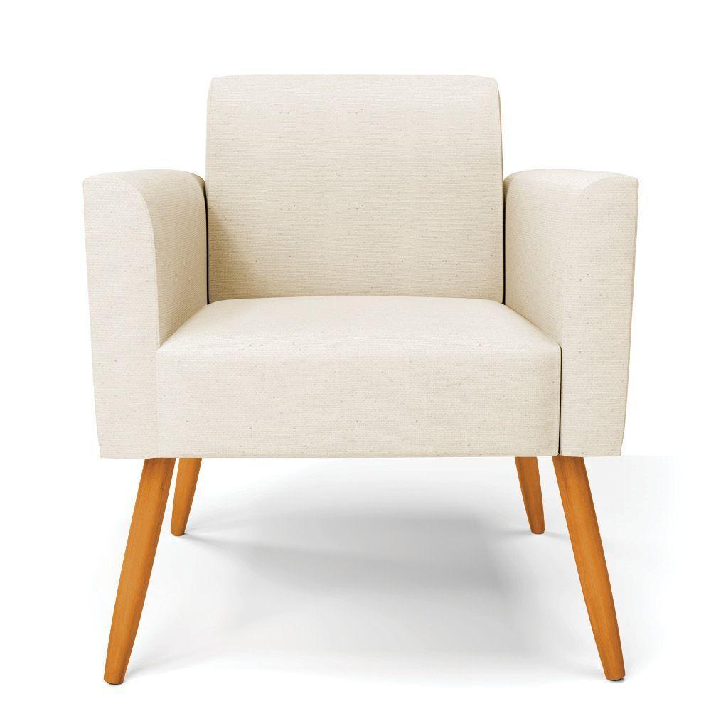 Kit 2 Poltronas Pés Palito Castanho Marisa Linho Bege A19 D03 - D'rossi - 1