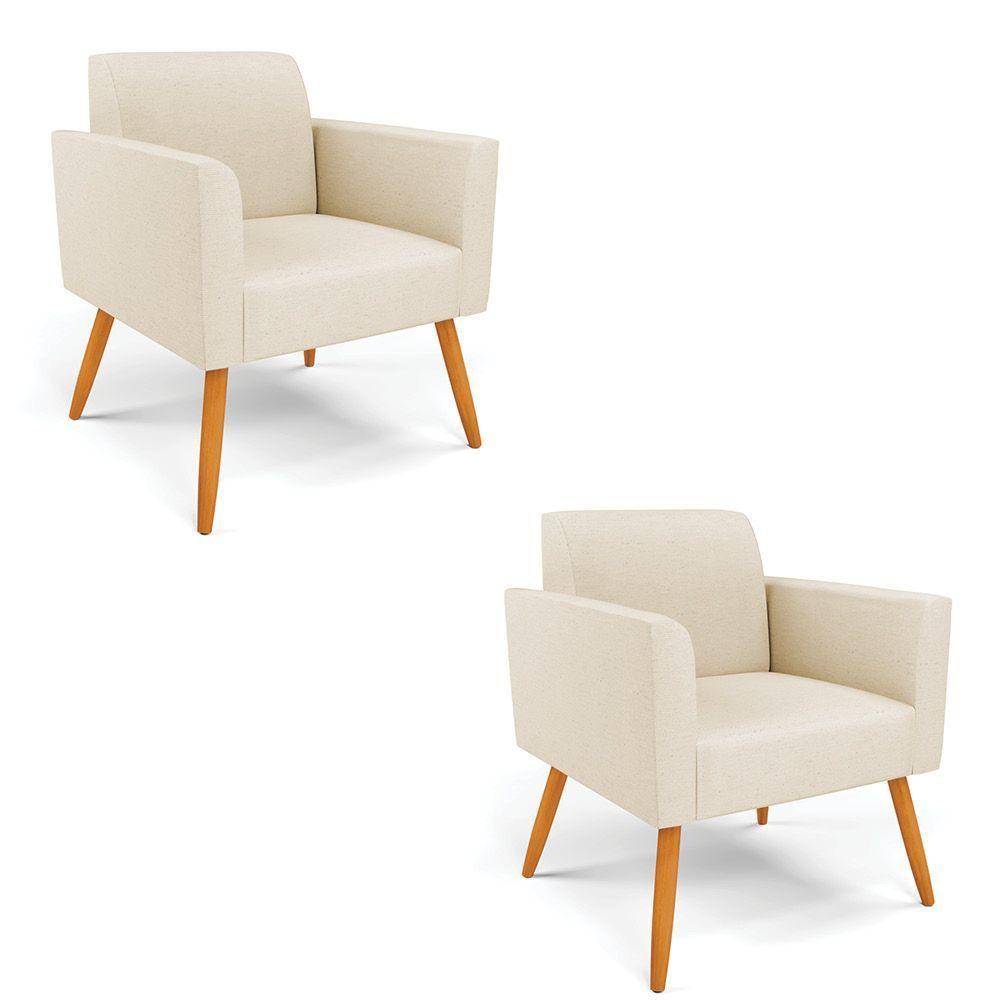 Kit 2 Poltronas Pés Palito Castanho Marisa Linho Bege A19 D03 - D'rossi - 4