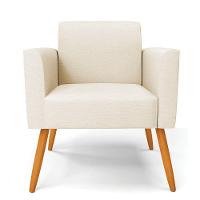 Kit 2 Poltronas Pés Palito Castanho Marisa Linho Bege A19 D03 - D'rossi - 1