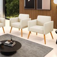 Kit 2 Poltronas Pés Palito Castanho Marisa Linho Bege A19 D03 - D'rossi - 7