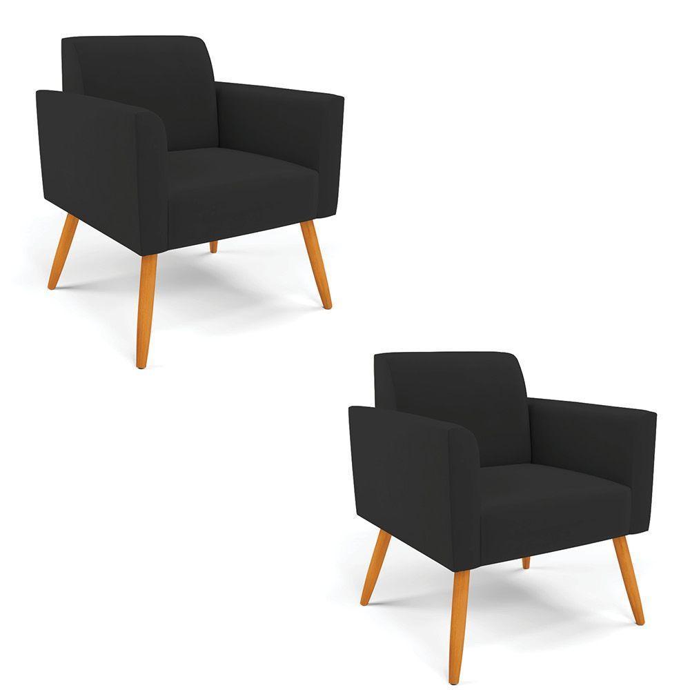 Kit 2 Poltronas Pés Palito Castanho Marisa Veludo Preto D03 - D'rossi - 1