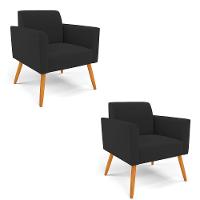 Kit 2 Poltronas Pés Palito Castanho Marisa Veludo Preto D03 - D'rossi - 1