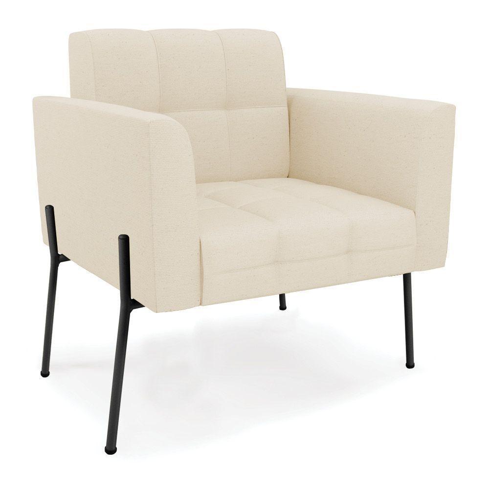 Poltrona Pé De Ferro Preto Para Sala Elisa Linho Bege A19 D03 - D'rossi - 1