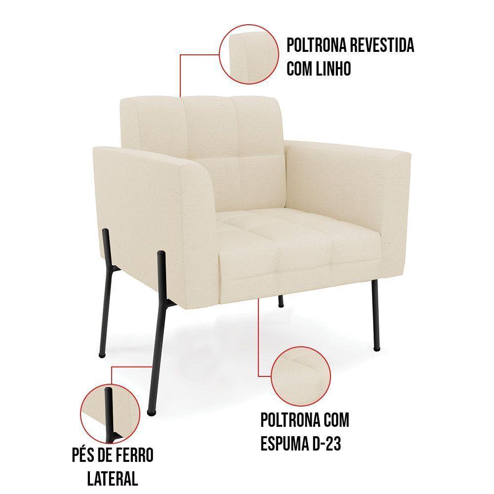 Poltrona Pé De Ferro Preto Para Sala Elisa Linho Bege A19 D03 - D'rossi - 3