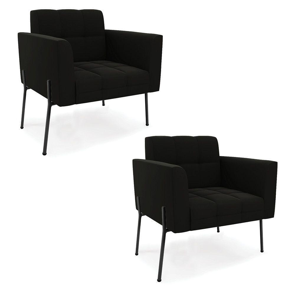 Poltrona Pé De Ferro Preto Para Sala Kit 2 Elisa Suede D03 - D'rossi Cor Preto - 1