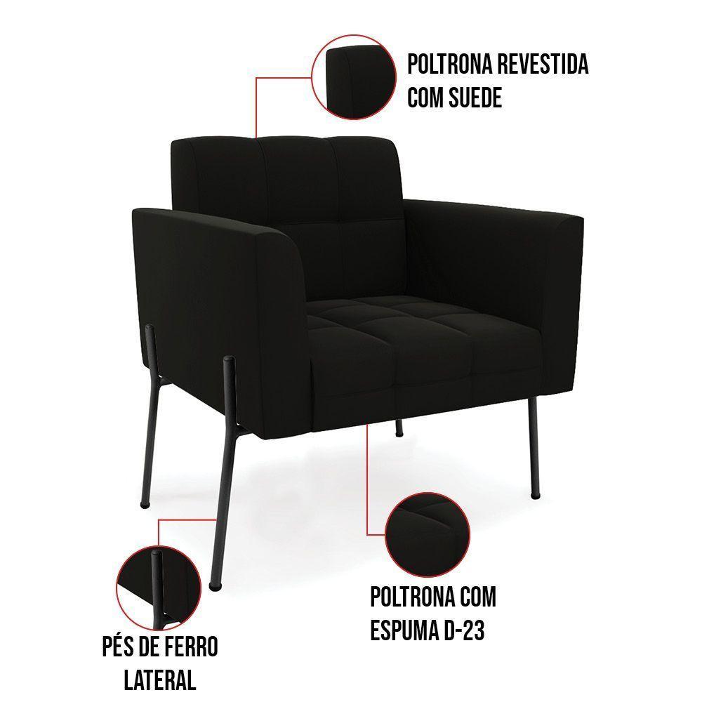 Poltrona Pé De Ferro Preto Para Sala Kit 2 Elisa Suede D03 - D'rossi Cor Preto - 3