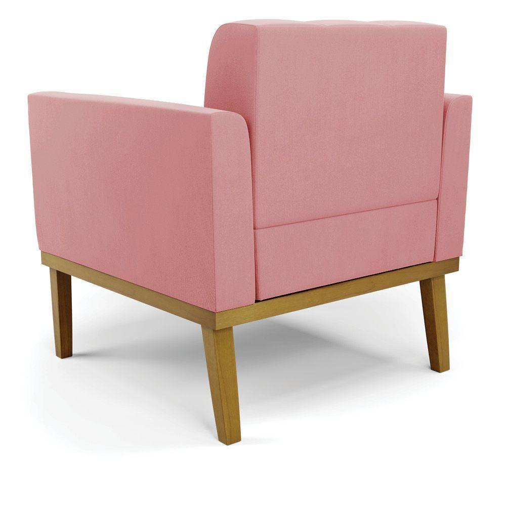 Poltrona Base De Madeira Fixa Castanho Elisa Suede Rosê D03 - D'rossi - 3