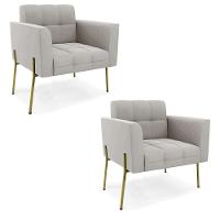 Poltrona Pé De Ferro Dourado Para Sala Kit 2 Elisa Veludo D03 - D'rossi Cor Cinza - 1