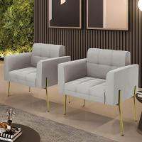 Poltrona Pé De Ferro Dourado Para Sala Kit 2 Elisa Veludo D03 - D'rossi Cor Cinza - 6