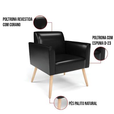 Poltrona Pés Palito Natural Marisa Corano Preto D03 - D'rossi