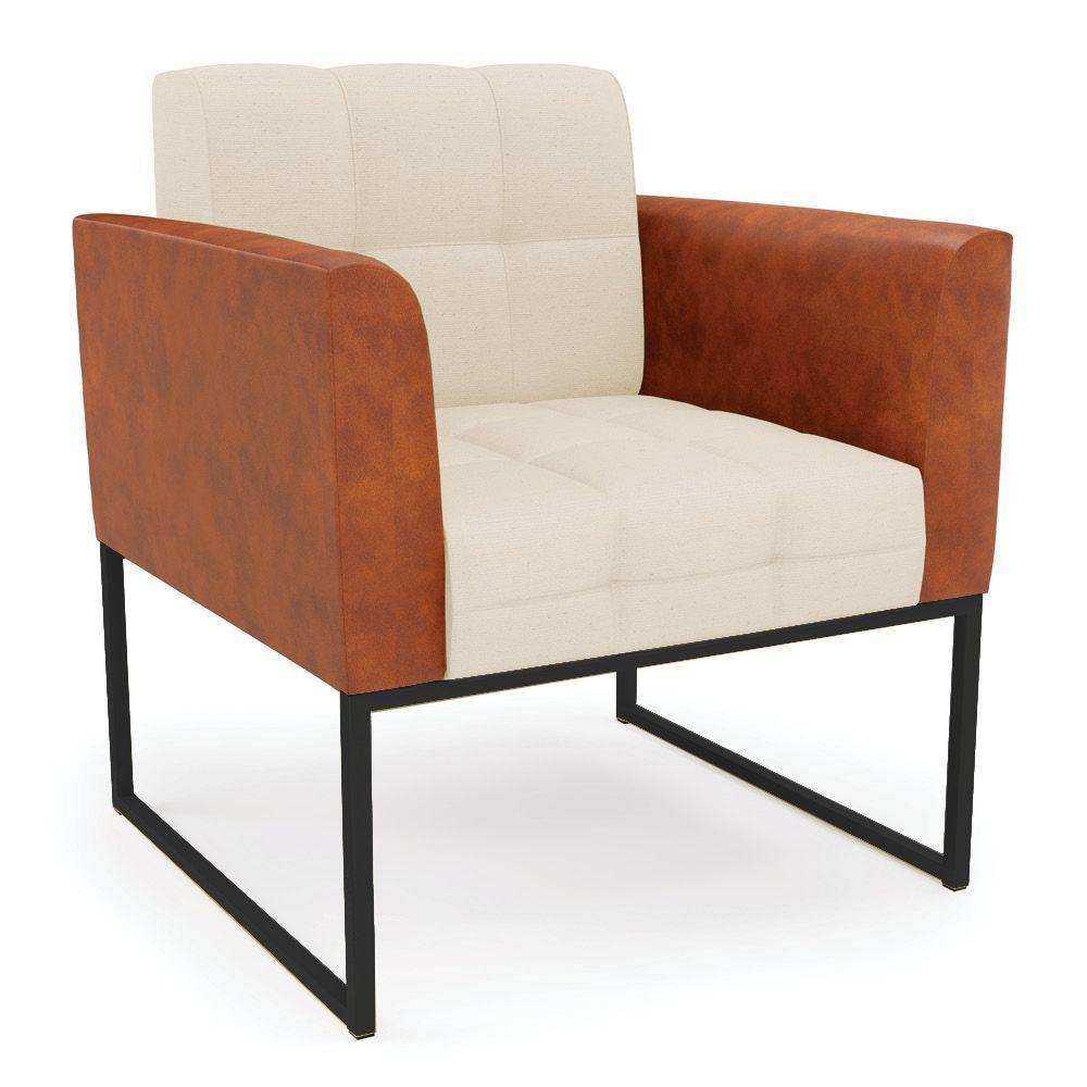 Poltrona Base Industrial Preto Elisa Nozes-linho Bege A19 D03 - D'rossi - 1