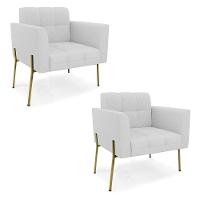 Poltrona Pé De Ferro Dourado Para Sala Kit 2 Elisa Linho Cinza A05 D03 - D'rossi - 1