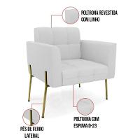 Poltrona Pé De Ferro Dourado Para Sala Kit 2 Elisa Linho Cinza A05 D03 - D'rossi - 3