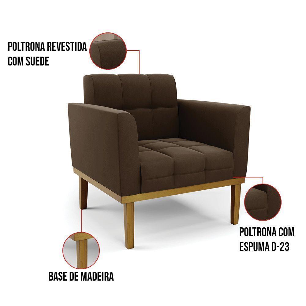 Poltrona Base De Madeira Fixa Castanho Elisa Suede Marrom D03 - D'rossi - 3