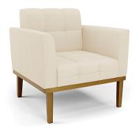 Poltrona Base De Madeira Fixa Castanho Elisa Linho Bege A19 D03 - D'rossi - 1