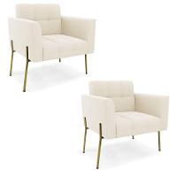 Poltrona Pé De Ferro Dourado Para Sala Kit 2 Elisa Veludo D03 - D'rossi Cor Bege - 1