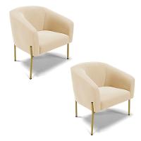 Poltrona Pé De Ferro Dourado Kit 2 Stella Suede Bege D03 - D'rossi - 1