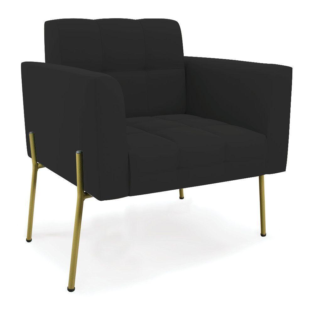 Poltrona Pé De Ferro Dourado Para Sala Elisa Veludo D03 - D'rossi Cor Preto - 1