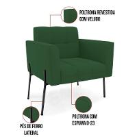 Poltrona Pé De Ferro Preto Para Sala Elisa Veludo Verde D03 - D'rossi - 3