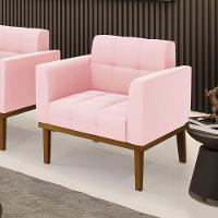 Poltrona Base De Madeira Fixa Castanho Elisa Suede Rosa Bebê D03 - D'rossi - 6