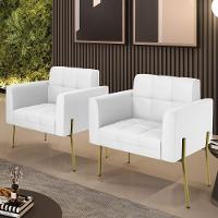 Poltrona Pé De Ferro Dourado Para Sala Kit 2 Elisa Corino Branco D03 - D'rossi