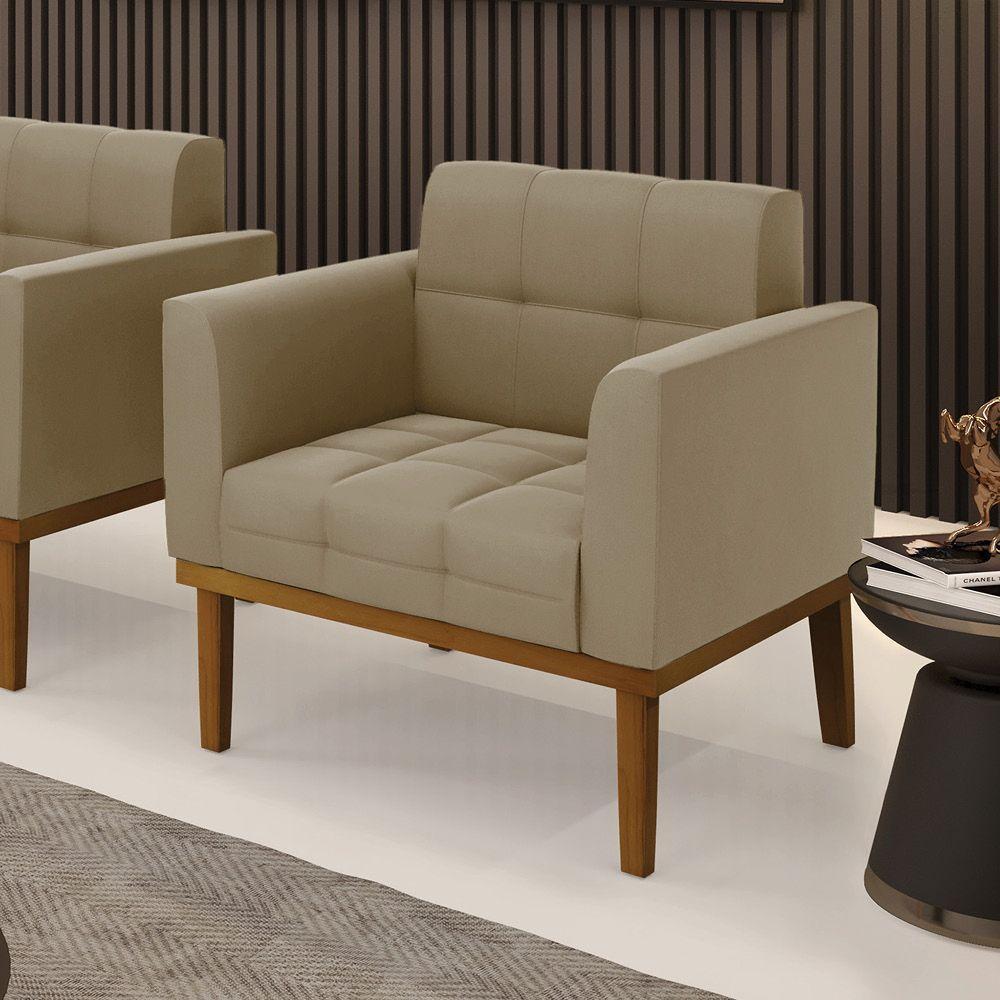 Poltrona Base De Madeira Fixa Castanho Elisa Suede Marrom Rato D03 - D'rossi - 6