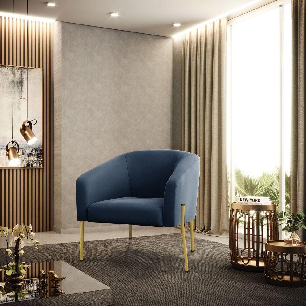 Poltrona Pé De Ferro Dourado Kit 2 Stella Suede Azul Marinho D03 - D'rossi - 6