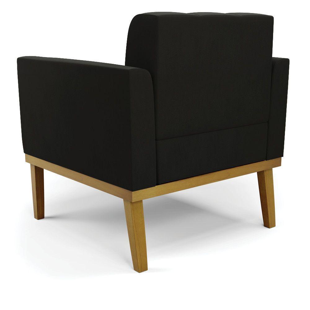 Poltrona Base De Madeira Fixa Castanho Kit 2 Elisa Suede Preto D03 - D'rossi - 3